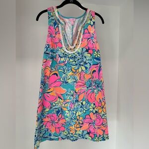 Lilly Pulitzer V Neck Colorful Floral Sleeveless Dress size Large EUC